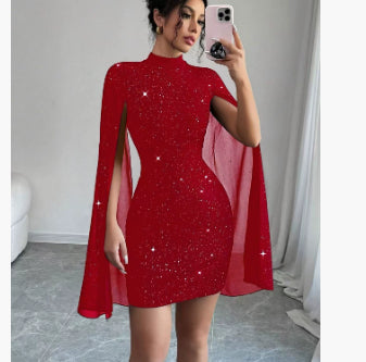 Vivienne Monroe | Glitter Cape Sleeve Mini Dress For Women