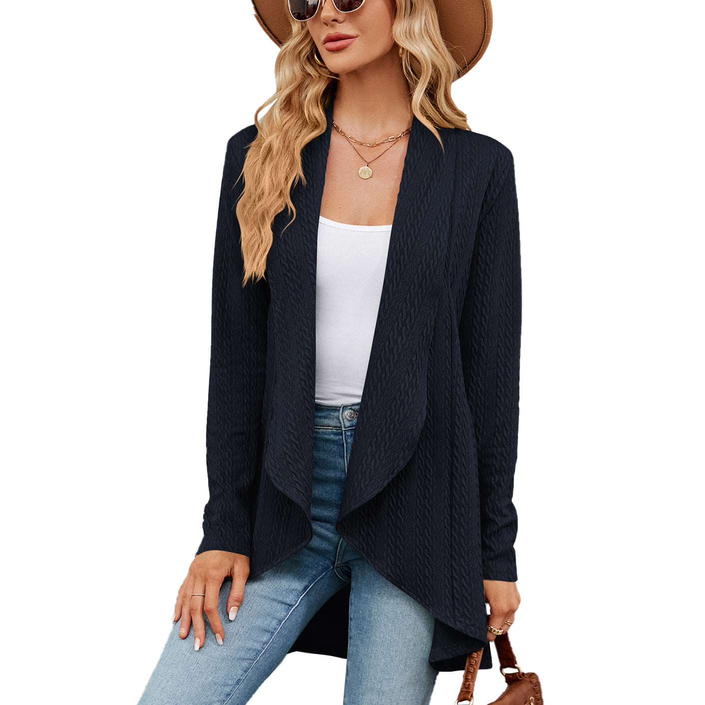 Felicity Wood | Draped Cable-Knit Open Cardigan