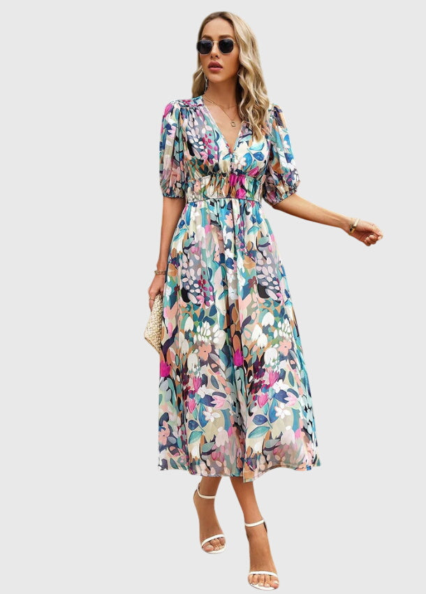 Camilla Rowntree | Robe midi fleurie à manches bouffantes