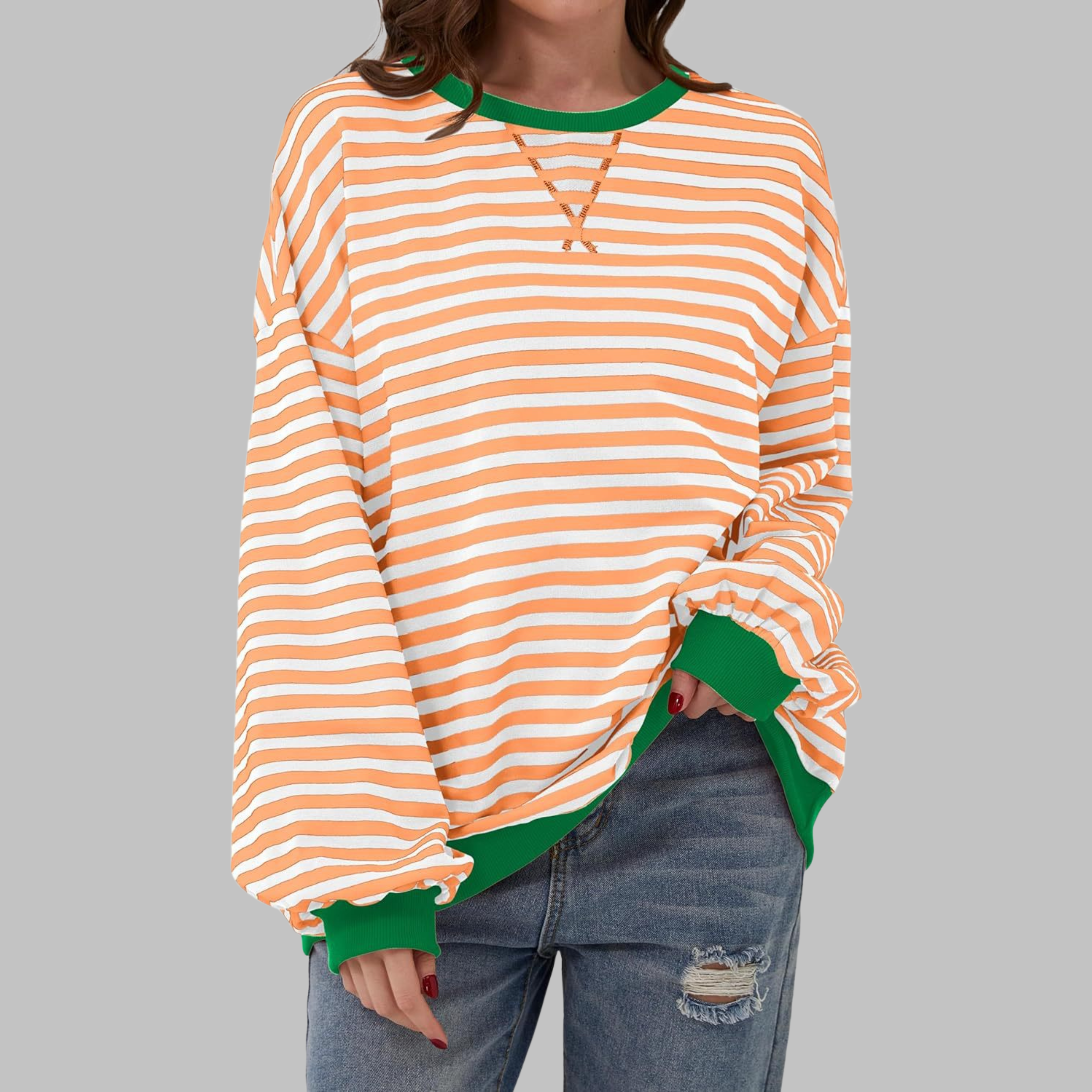 Harriet Green | Green & Navy Striped Oversized Sweatshirt