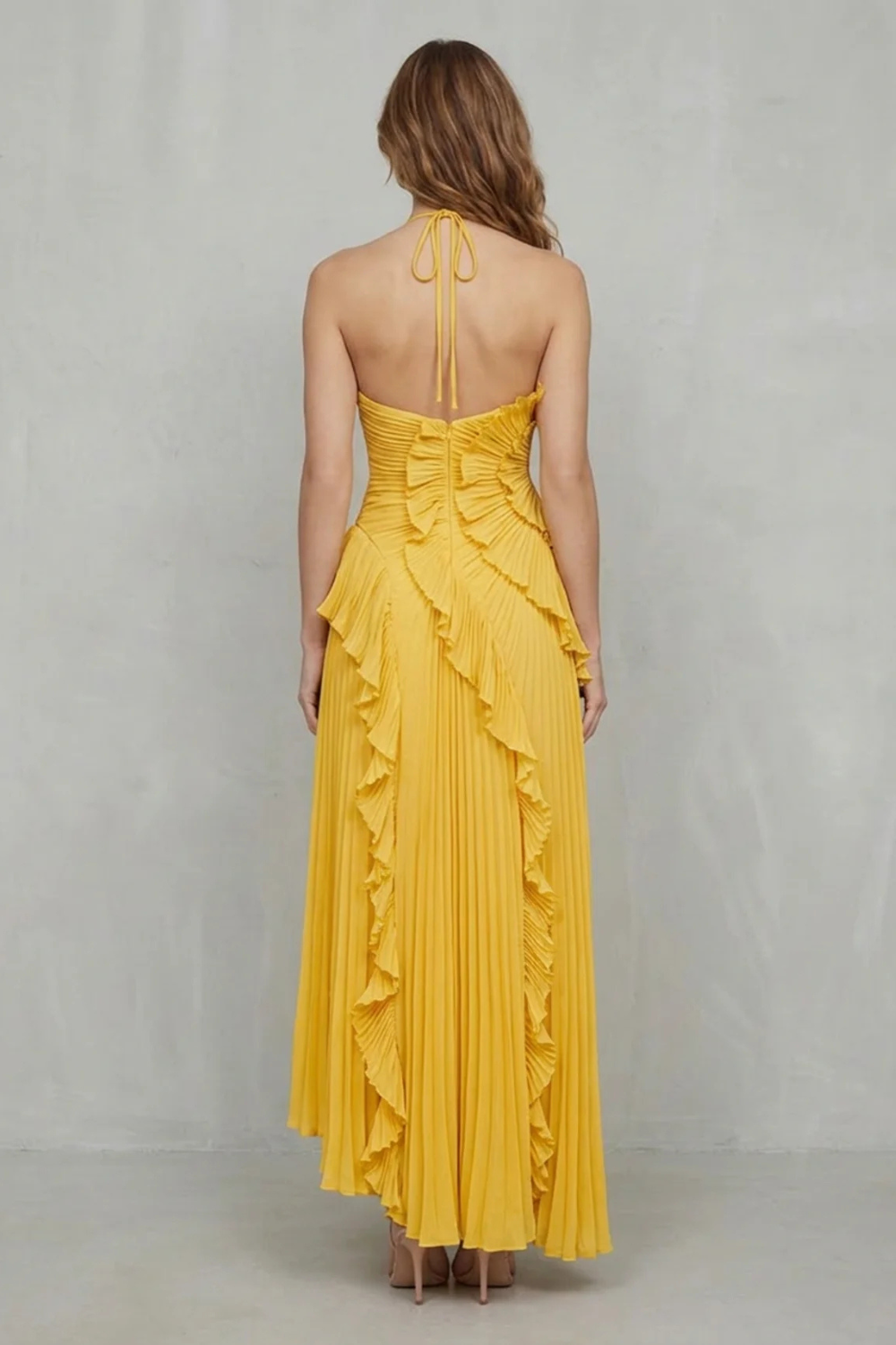 Arabella Wells | Pleated Halter Maxi Dress in Dusty Lilac