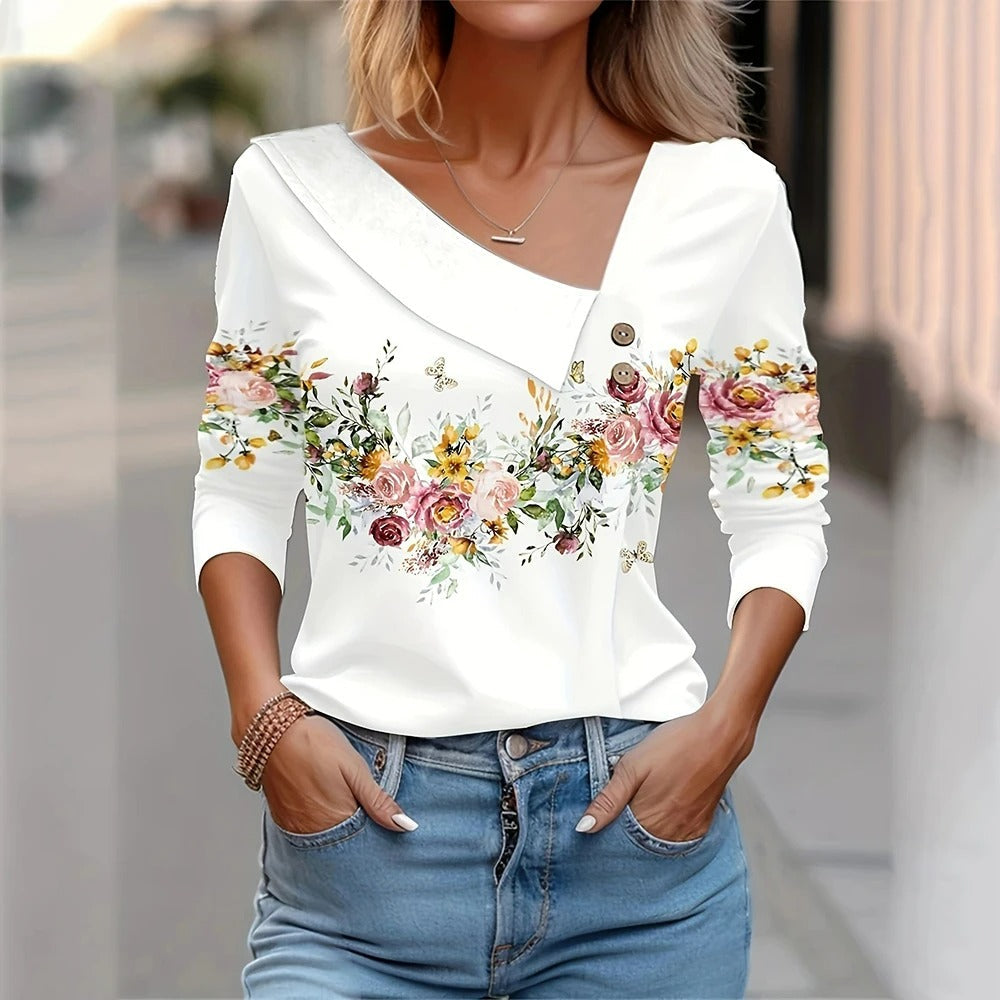 Eleanor Whitlock | Floral Print Blouse With Asymmetric Neckline