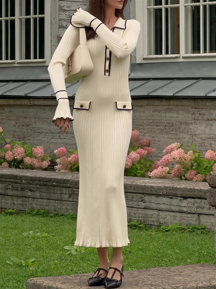 Beatrice Sutcliffe | Ribbed Knit Collared Midi Dress