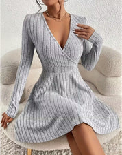 Felicity Harrison | Ribbed Knit Wrap Dress with V-Neck