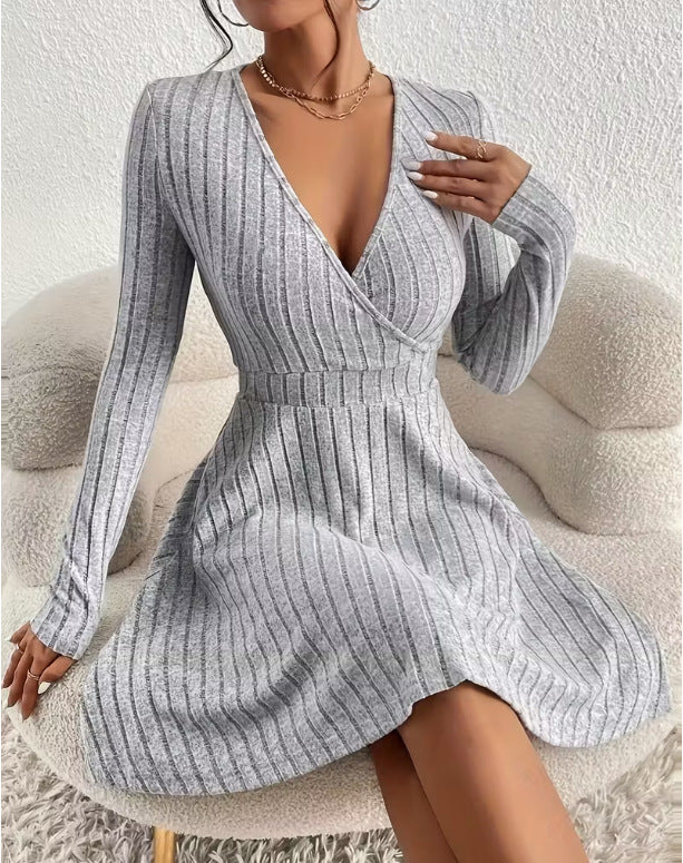 Felicity Harrison | Ribbed Knit Wrap Dress with V-Neck
