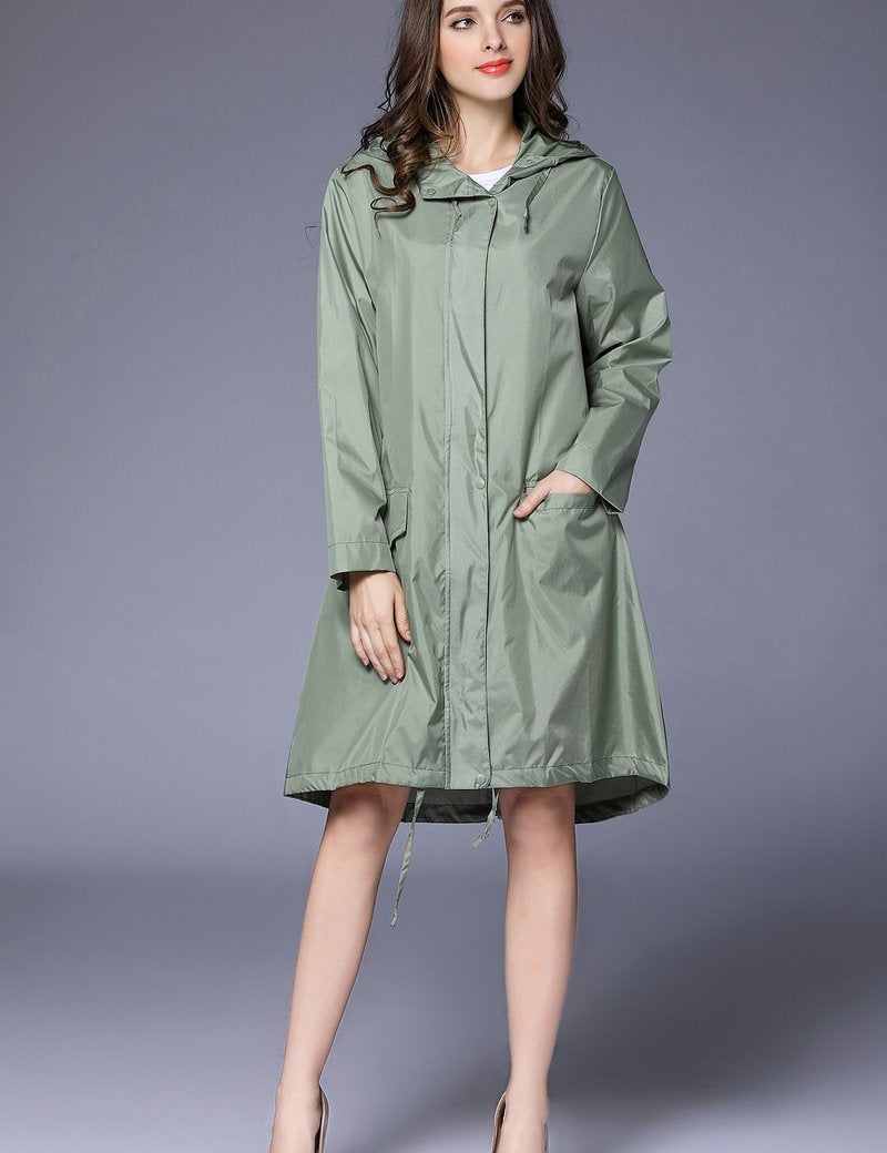 Phoebe Clarke | Navy Hooded Longline Raincoat with Drawstring Hem