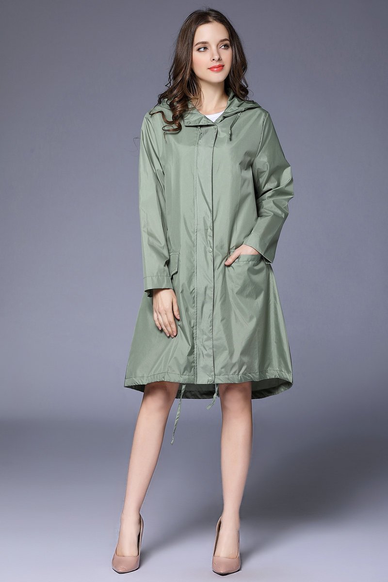 Phoebe Clarke | Navy Hooded Longline Raincoat with Drawstring Hem