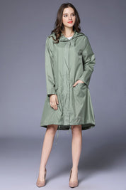 Phoebe Clarke | Navy Hooded Longline Raincoat with Drawstring Hem