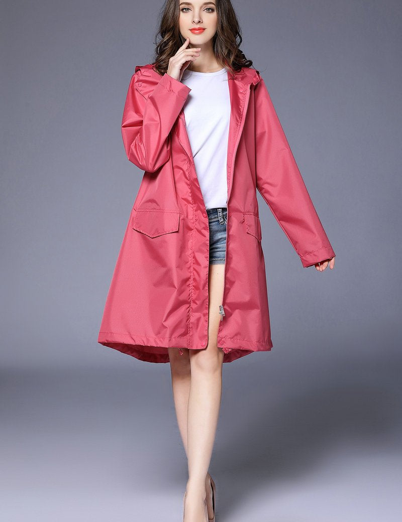 Phoebe Clarke | Navy Hooded Longline Raincoat with Drawstring Hem