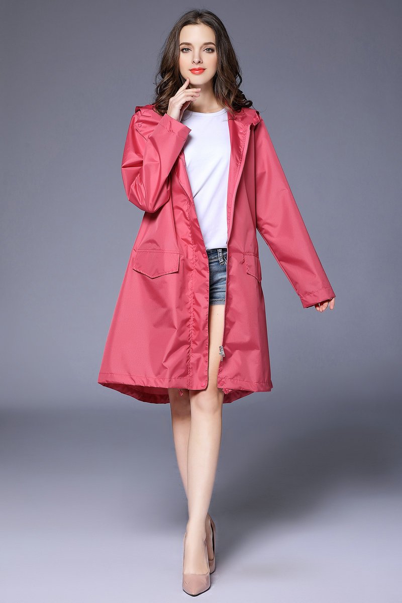 Phoebe Clarke | Navy Hooded Longline Raincoat with Drawstring Hem