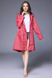 Phoebe Clarke | Navy Hooded Longline Raincoat with Drawstring Hem