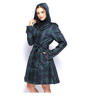 Isla Morrison | Hooded Tartan Trench Coat in Forest Green Plaid