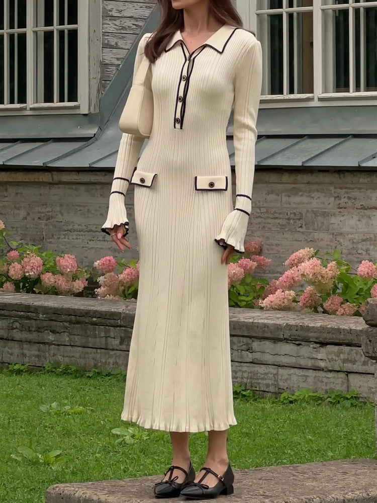 Beatrice Sutcliffe | Ribbed Knit Collared Midi Dress