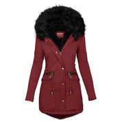 Harriet Clarke | Parka à capuche en fausse fourrure rouge profond