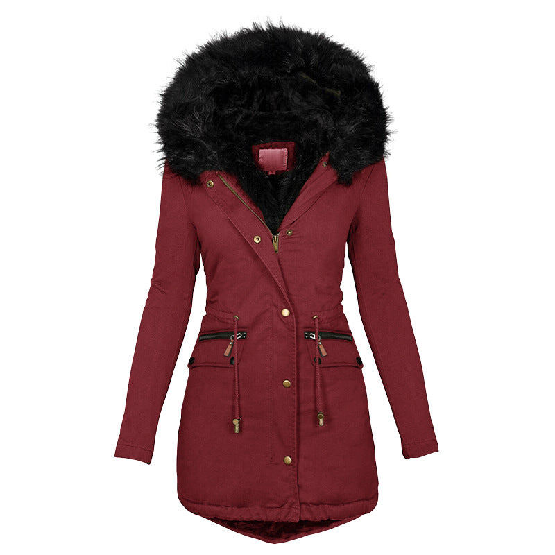 Harriet Clarke | Parka à capuche en fausse fourrure rouge profond