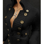Freya Mackenzie | Ribbed Button-Front Stand Collar Cardigan