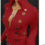 Freya Mackenzie | Ribbed Button-Front Stand Collar Cardigan