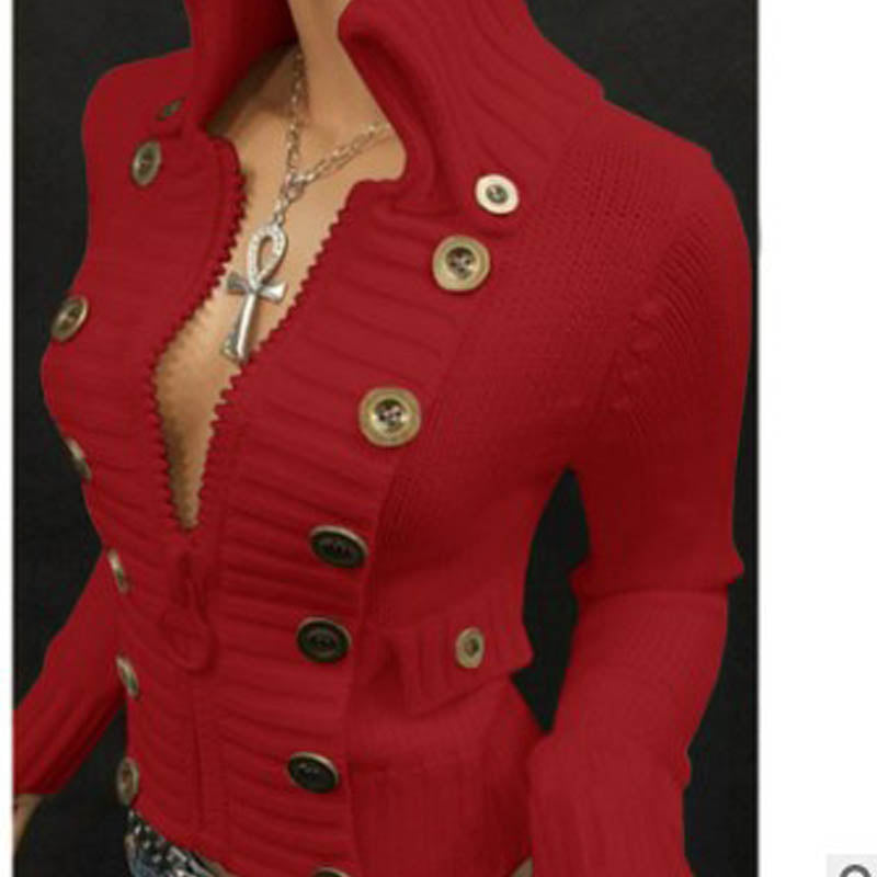 Freya Mackenzie | Ribbed Button-Front Stand Collar Cardigan