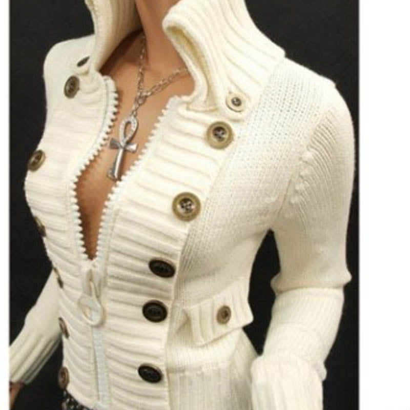 Freya Mackenzie | Ribbed Button-Front Stand Collar Cardigan