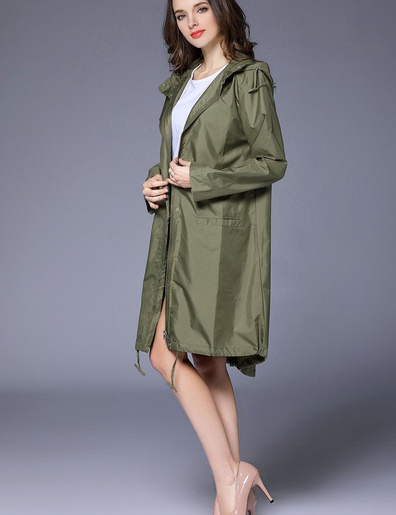 Phoebe Clarke | Navy Hooded Longline Raincoat with Drawstring Hem