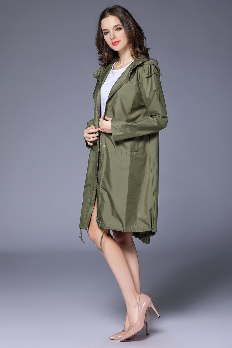 Phoebe Clarke | Navy Hooded Longline Raincoat with Drawstring Hem