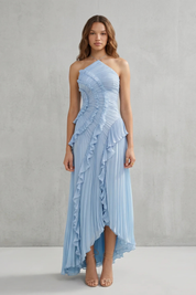 Arabella Wells | Pleated Halter Maxi Dress in Dusty Lilac