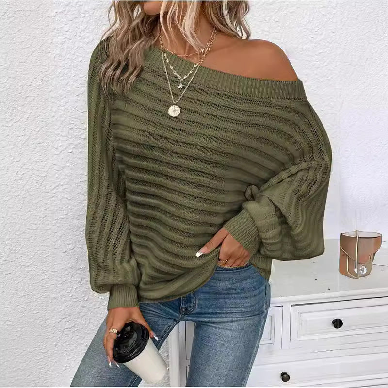 Tabitha Hill | Off-Shoulder Ribbed Knit Sweater