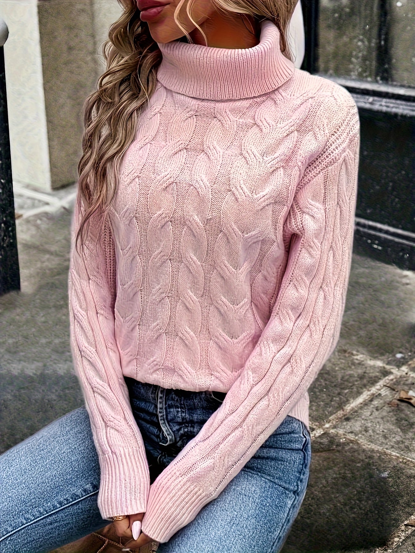 Freya Clarke | Cozy Cable-Knit Turtleneck Sweater