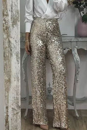 Lydia Baker | Green Sequin High-Waist Wide-Leg Party Trousers