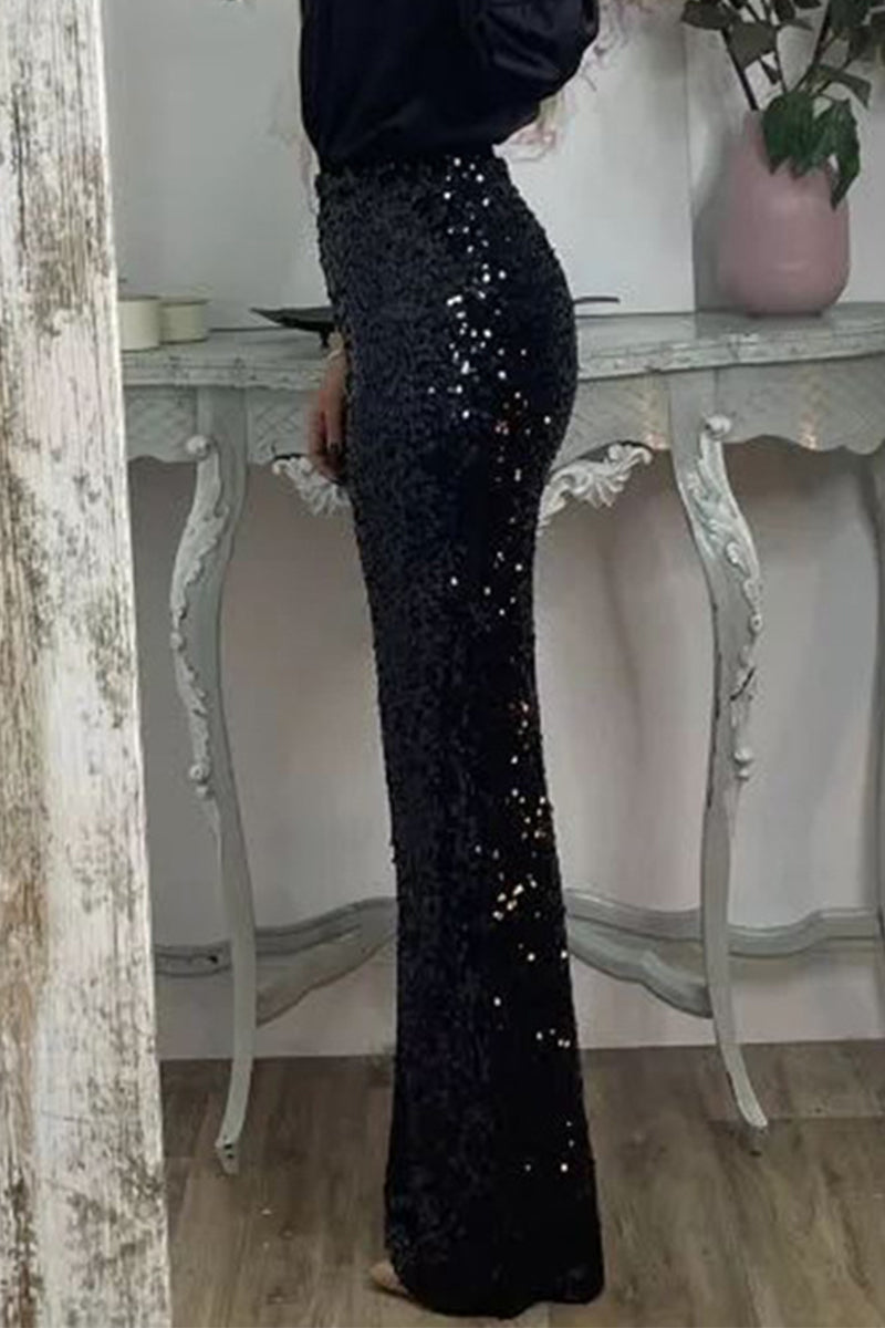 Lydia Baker | Green Sequin High-Waist Wide-Leg Party Trousers