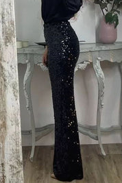Lydia Baker | Green Sequin High-Waist Wide-Leg Party Trousers
