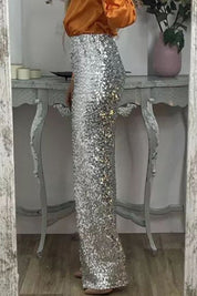 Lydia Baker | Green Sequin High-Waist Wide-Leg Party Trousers