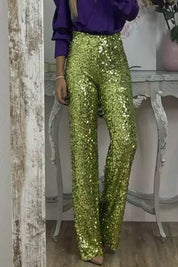 Lydia Baker | Green Sequin High-Waist Wide-Leg Party Trousers