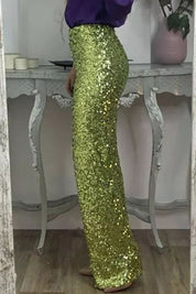 Lydia Baker | Green Sequin High-Waist Wide-Leg Party Trousers