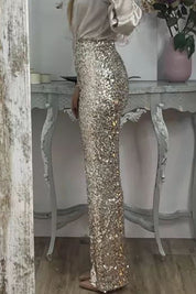 Lydia Baker | Green Sequin High-Waist Wide-Leg Party Trousers