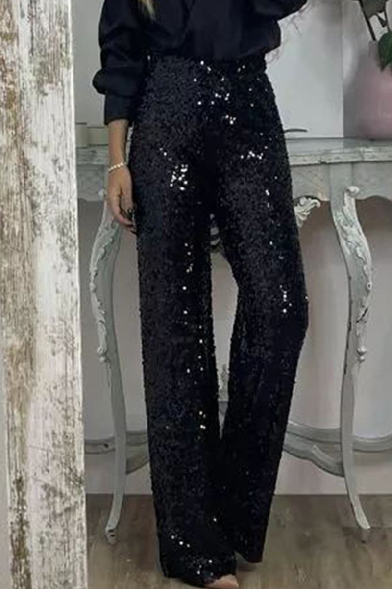Lydia Baker | Green Sequin High-Waist Wide-Leg Party Trousers