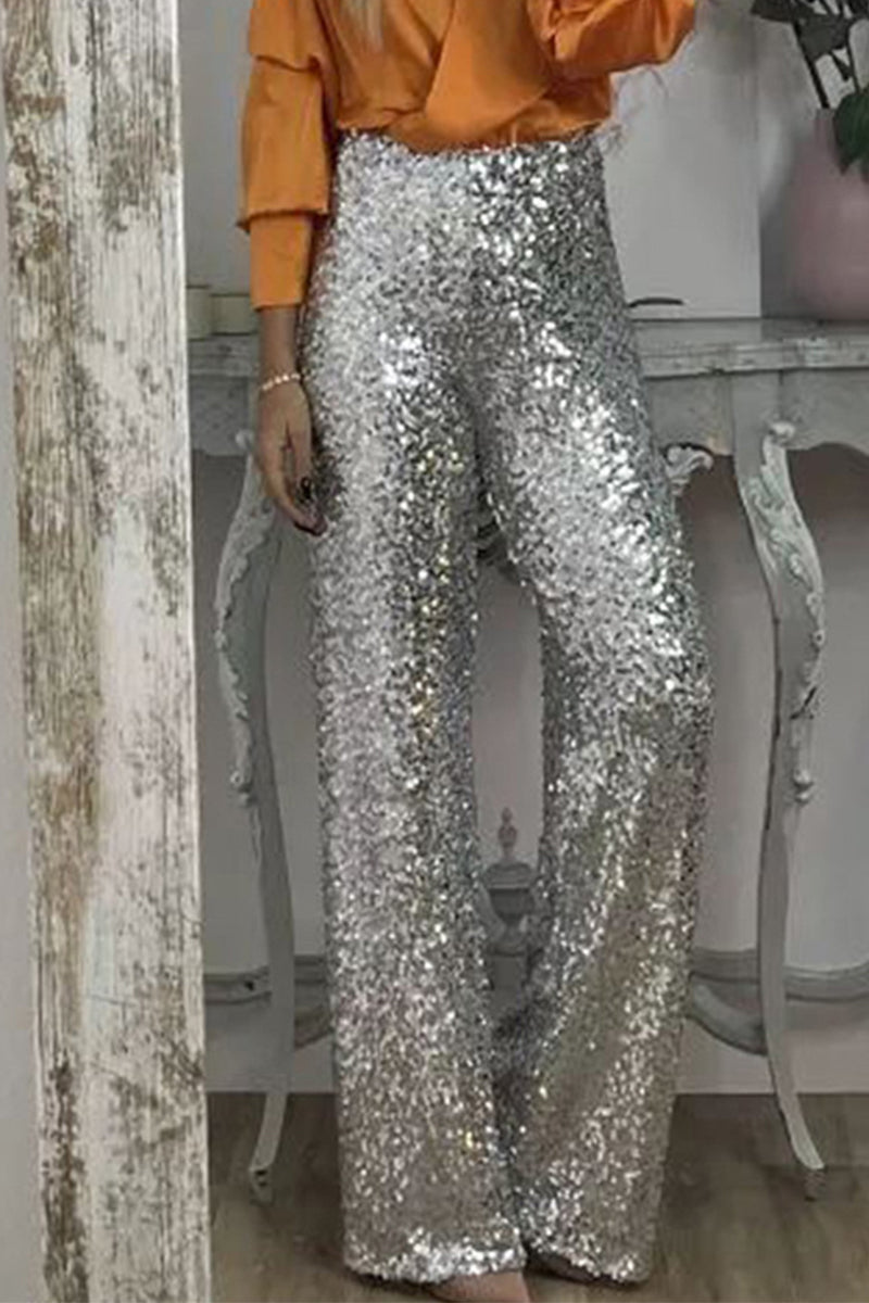 Lydia Baker | Green Sequin High-Waist Wide-Leg Party Trousers