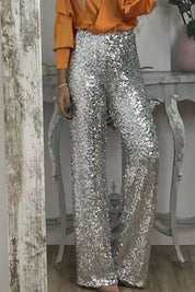 Lydia Baker | Green Sequin High-Waist Wide-Leg Party Trousers