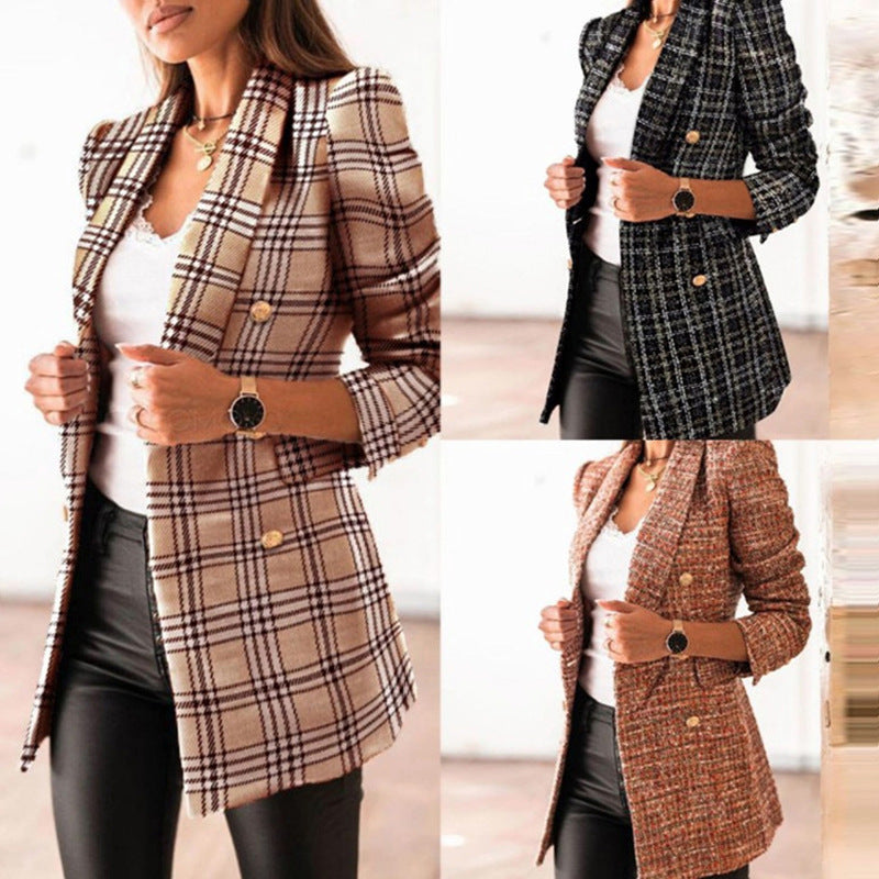 Phoebe Wilson | Plaid Tweed Double-Breasted Blazer Coat