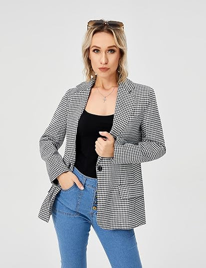 Charlotte Bennett | Houndstooth Work Jacket With Double-Breasted Lapel