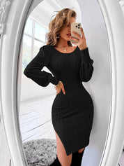 Niamh Barclay | Robe midi moulante côtelée en maille pour femme