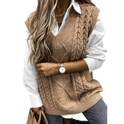 Florence Griffiths | Navy Cable Knit V-Neck Sweater Vest