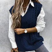 Florence Griffiths | Navy Cable Knit V-Neck Sweater Vest
