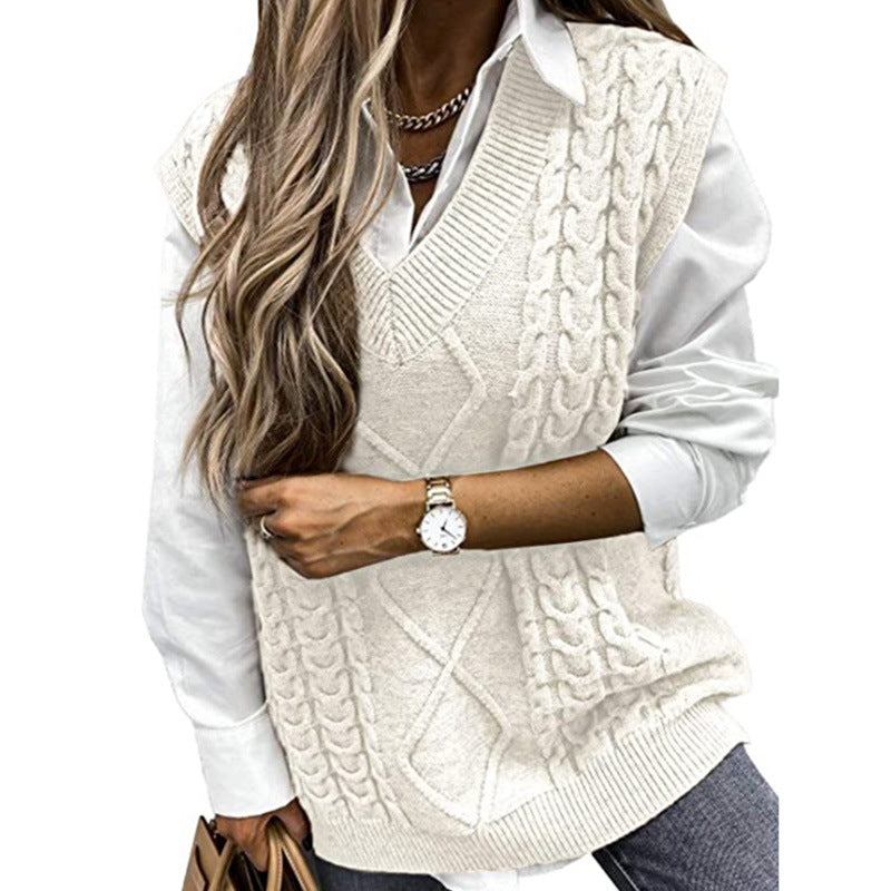 Florence Griffiths | Navy Cable Knit V-Neck Sweater Vest