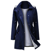 Grace Harrison | Hooded Drawstring Raincoat in Black, Khaki & Navy