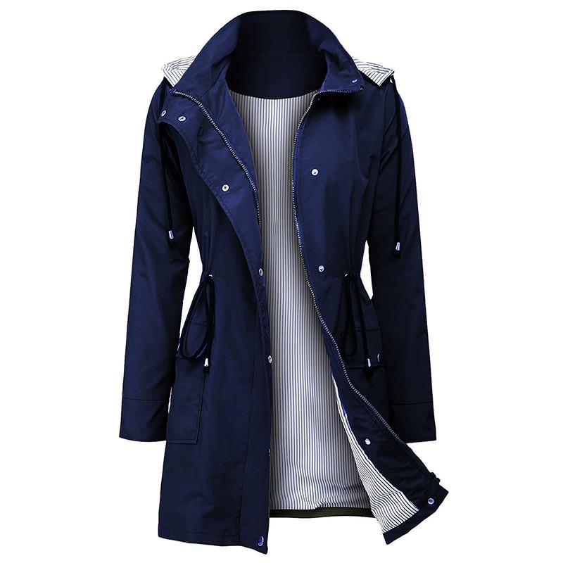Grace Harrison | Hooded Drawstring Raincoat in Black, Khaki & Navy