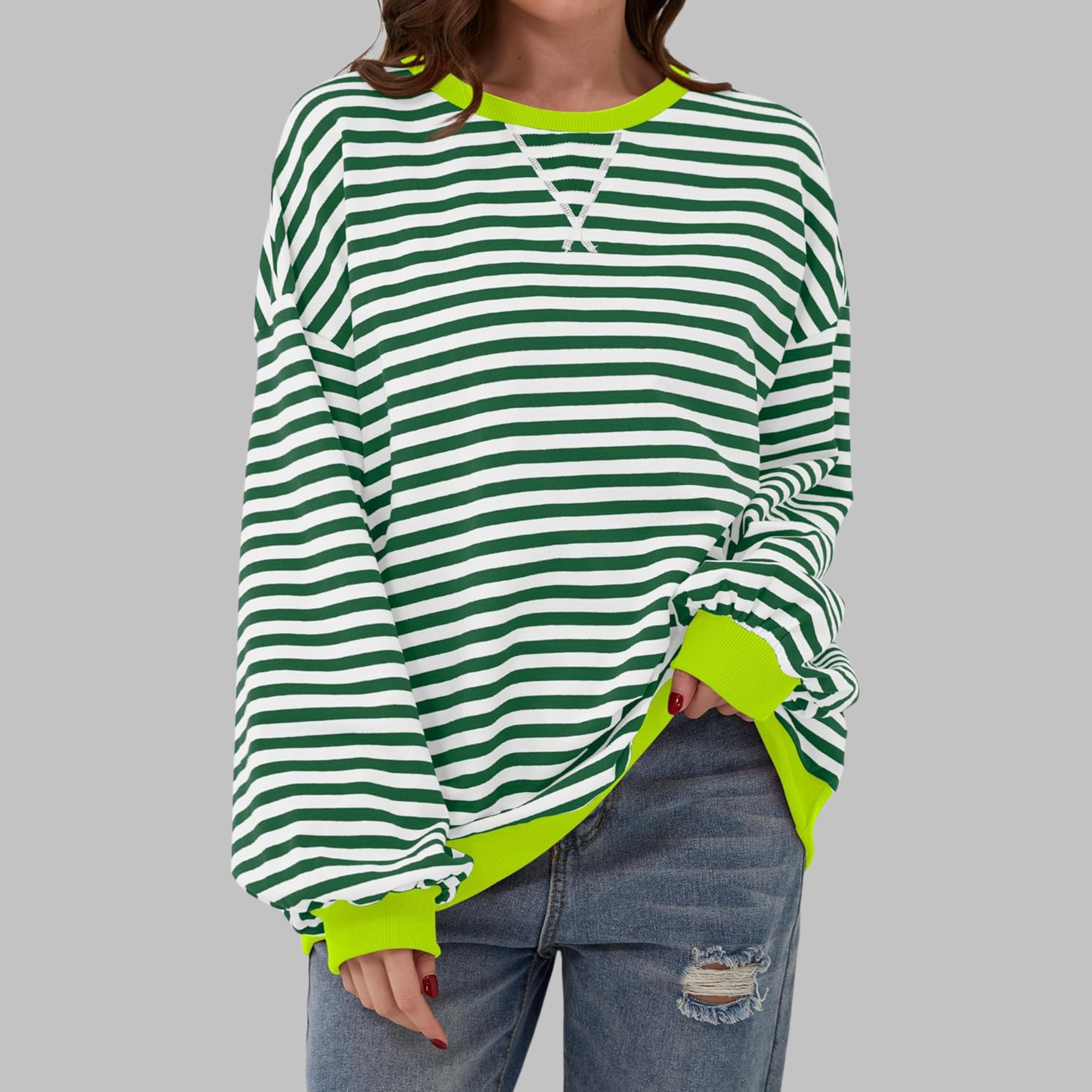 Harriet Green | Green & Navy Striped Oversized Sweatshirt