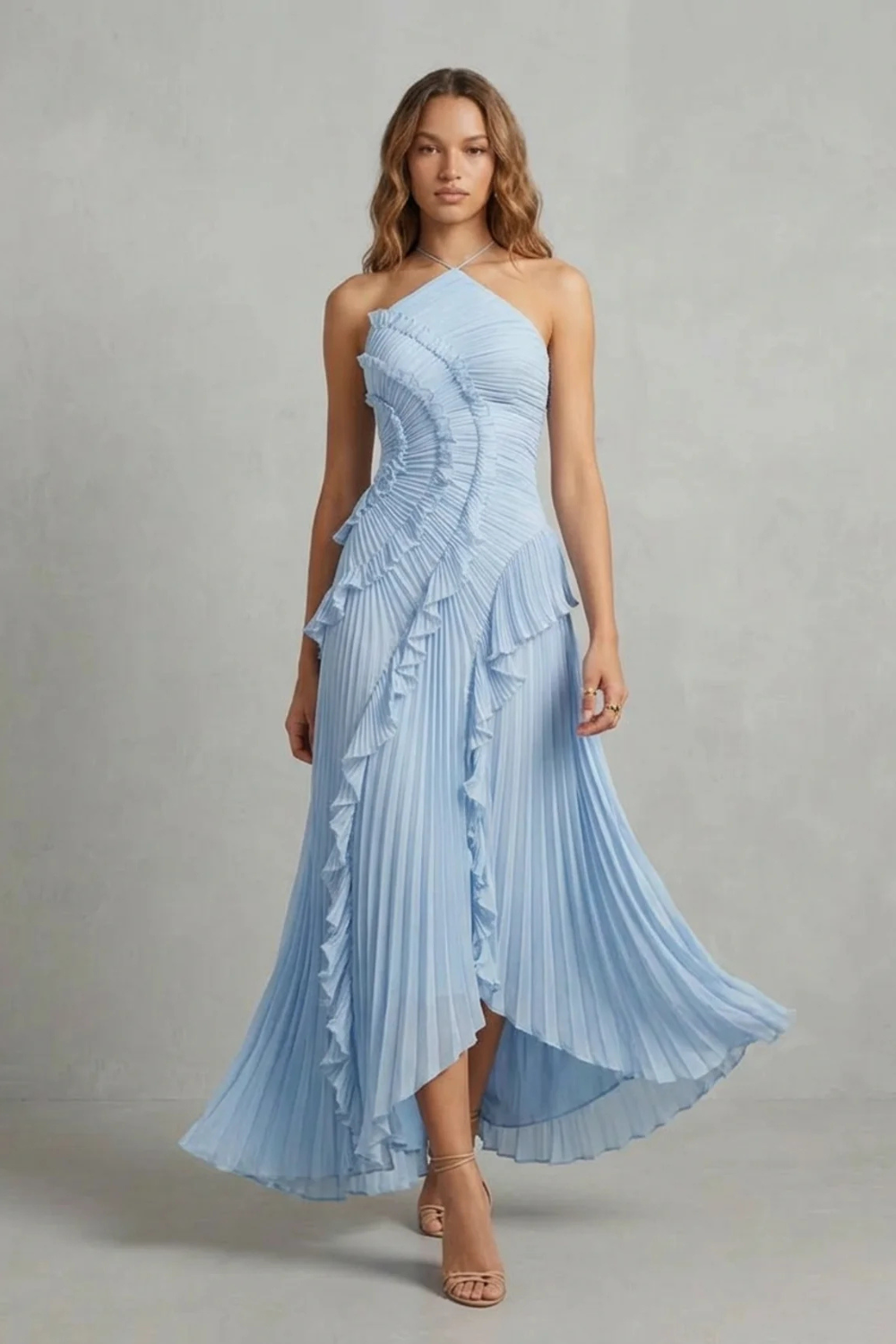 Arabella Wells | Pleated Halter Maxi Dress in Dusty Lilac