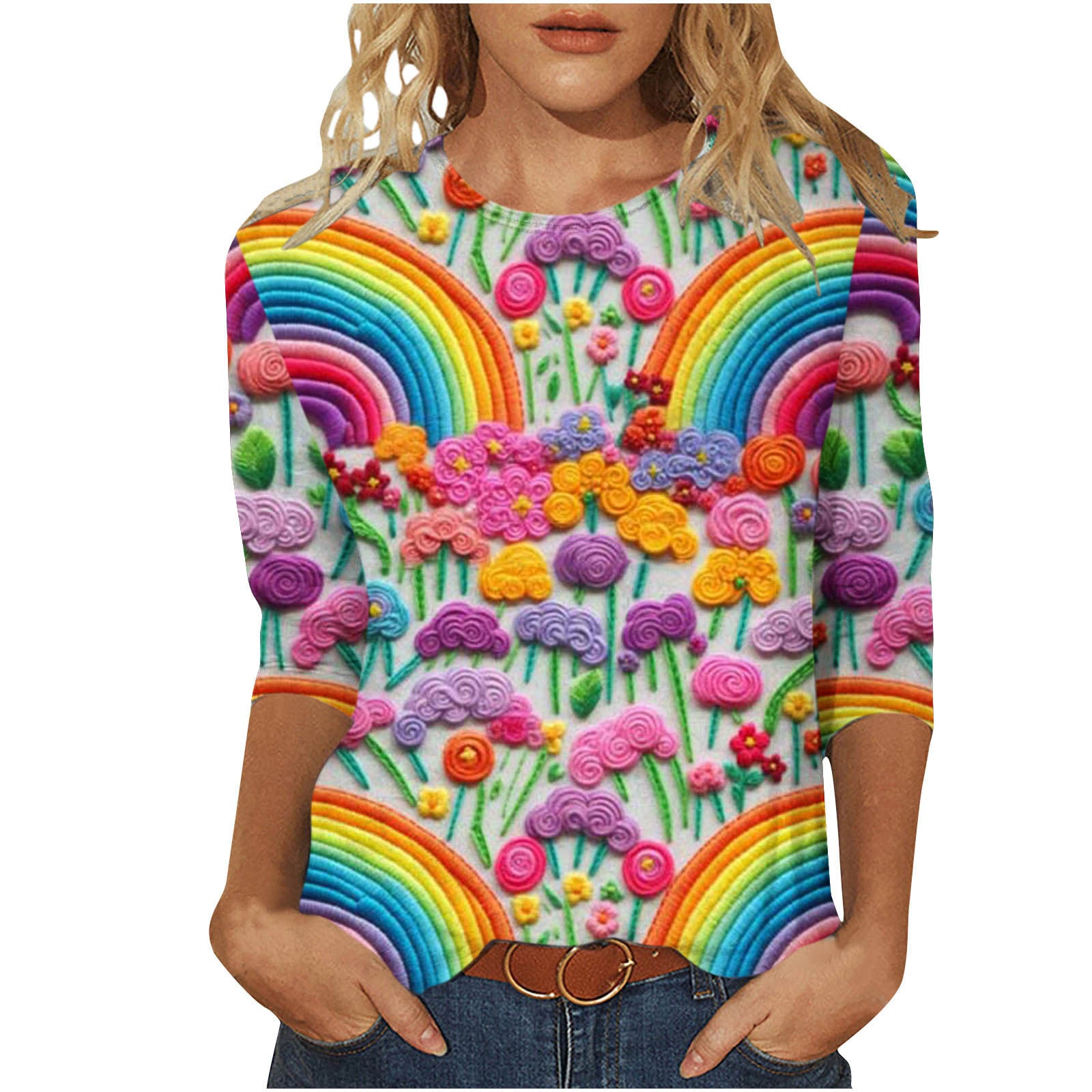 Rosie Evans | 3D Floral Print Round Neck T-Shirt