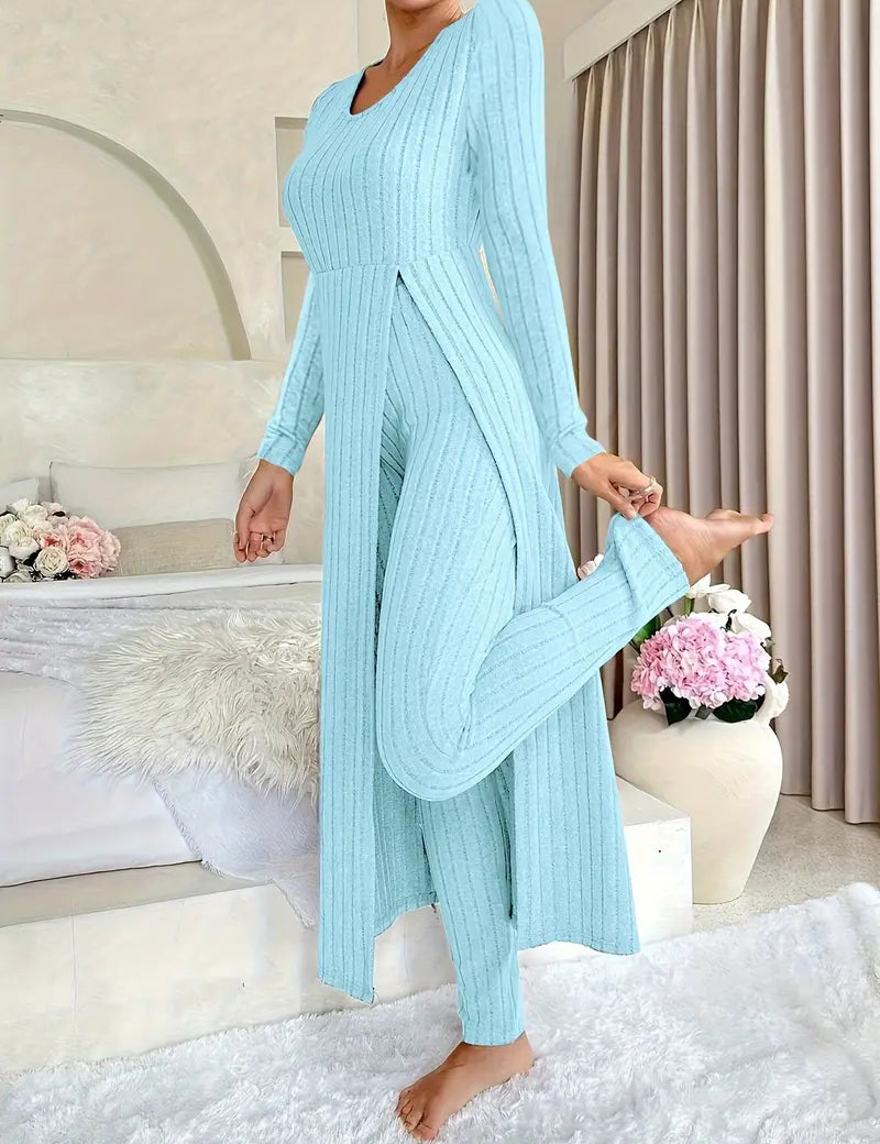 Bridget Murray | Ribbed Knit Duster Cardigan & Trouser Co-ord Set
